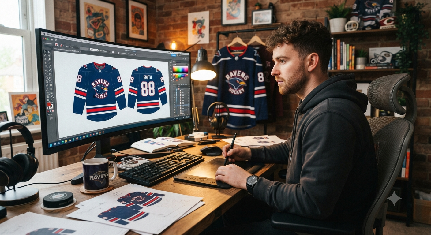Sway Athletics designer sketching a custom team jersey